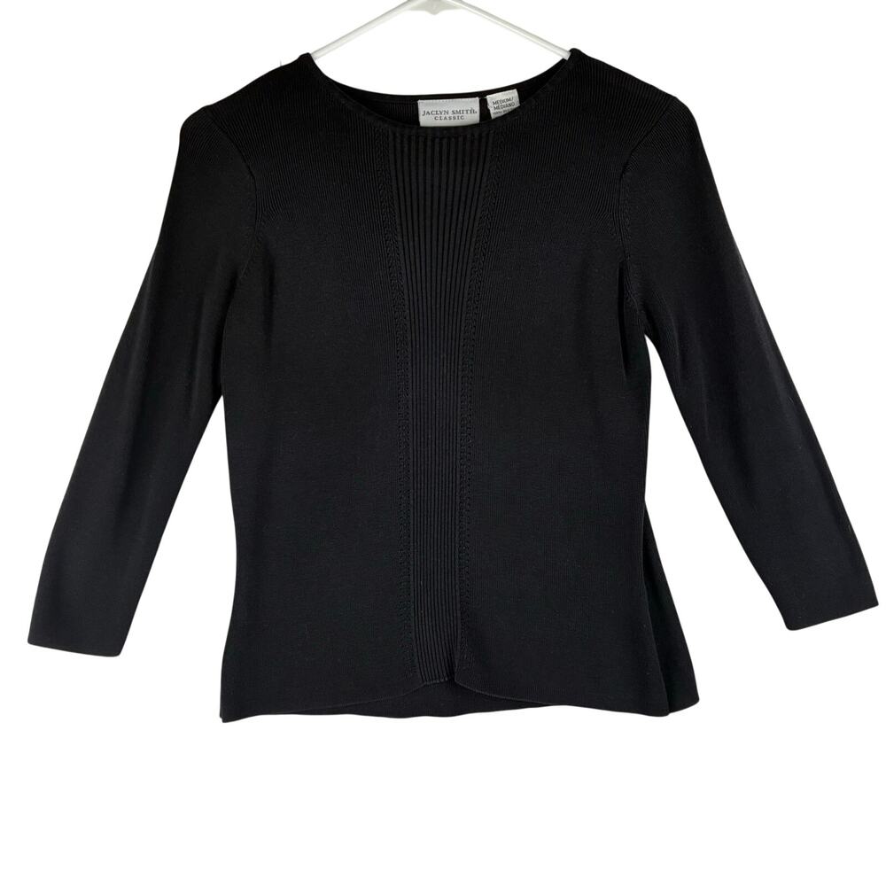 Jaclyn Smith Classic Ribbed Knit 100% Silk Sweater Women Medium Black Minimalist